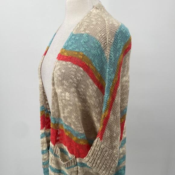 Urban Outfitters BDG Cardigan Striped Dolman Short Sleeves Cotton Beige Womens S - Picture 5 of 8